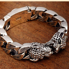 Loookus - 925 Silver leopard head  pure silver  fashion silver jewelry handmade Vintage Bracelet