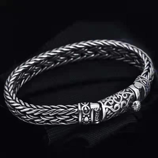 Loookus - 925 Silver Hand woven bracelet lettering vintage fashion men's personalized rough