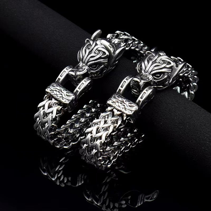 Loookus - 925 Silver Punk Wolf Head Bracelets