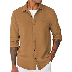 Loookus - Men's Lightweight Long Sleeve Textured Button Down Shirts Casual Jacket