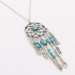 Loookus - "Sedona Sky" Tassel Pendant Hand-Enameled Turquoise Necklace