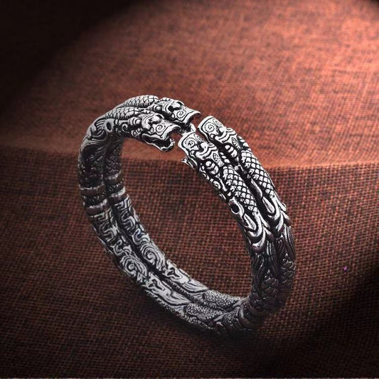 Loookus - 925 Silver Double Tap Retro Open Couple Bracelet