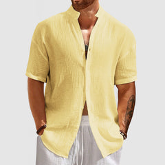 Loookus - Men's Casual Pleated Textured Short Sleeve Shirt