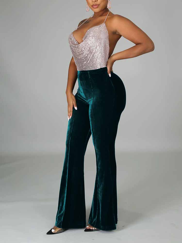 Loookus - Velvet High Waist Flare Pants