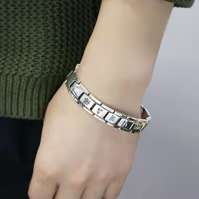 Loookus - 925 Silver Six-character Mantra Personality Domineering Bracelet