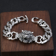 Loookus - 925 Silver retro creative tiger head bracelet