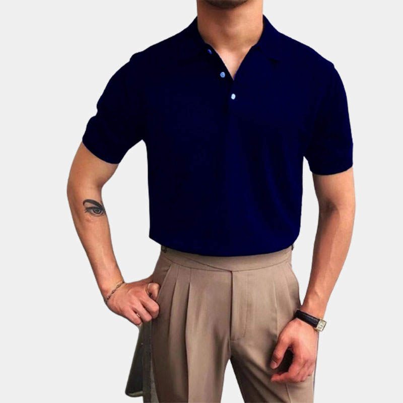 Loookus - Summer Men's Polo Solid Polo Shirt Casual T-shirt