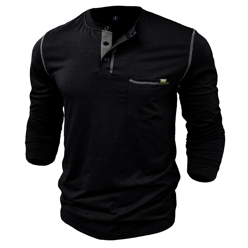 Loookus - 2025 Men's long-Sleeved T-shirt with Color-blocked Henley Design