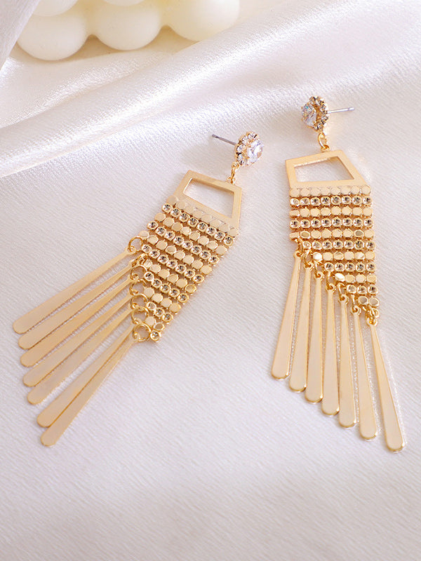 Loookus - Gold Super Fairy Earrings With Tassels And Diamonds