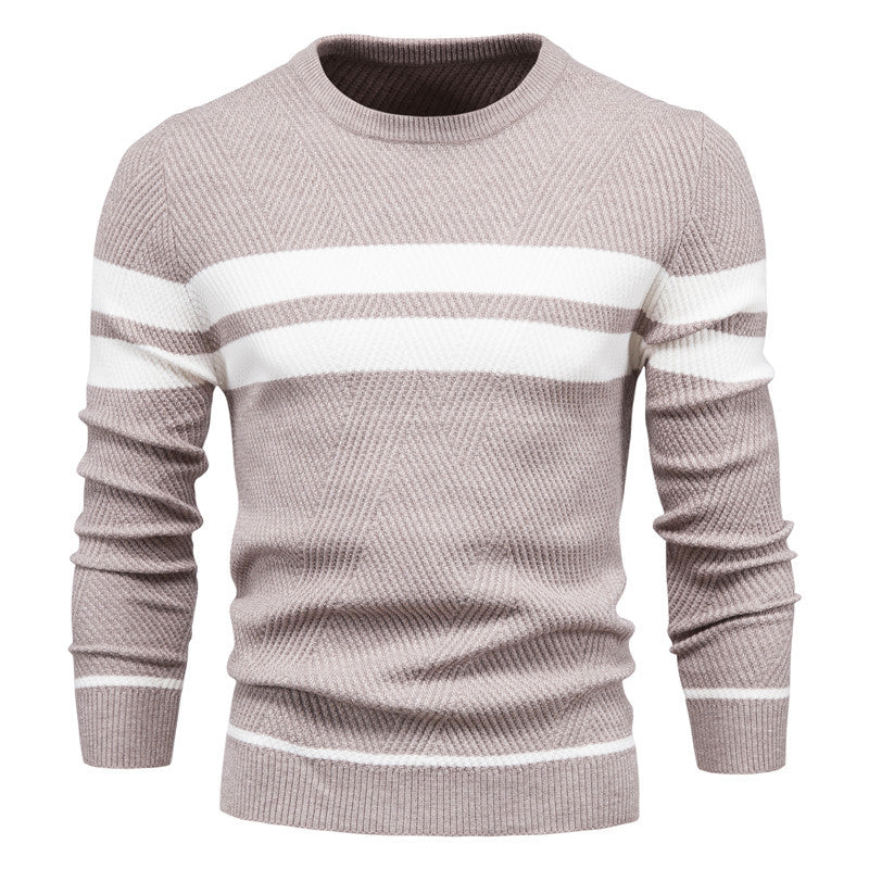 Loookus - New autumn and winter men's round-neck, long-sleeved slim fit knitted textureed sweater