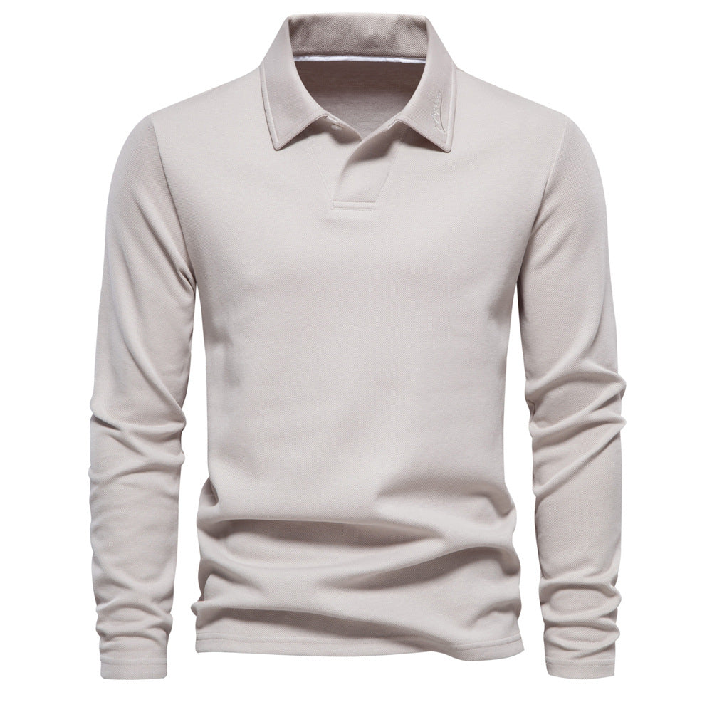 Men's Casual and Comfortable Solid Color Lapel undershirt Long Sleeve Polo Shirt