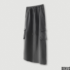 Loookus - Vintage Washed Y2K Hoodie Zip-Up Jacket &amp; Cargo Skirt Set