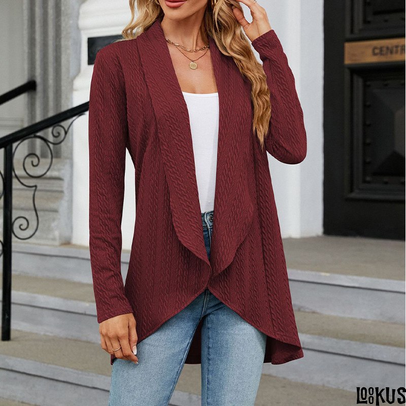 Loookus - Open Front Long Sleeve Cardigan