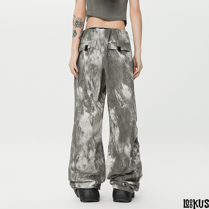 Loookus - Washed Effect Wide-Leg Pants