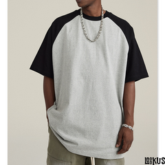 Loookus - Retro Raglan Contrast Color Short Sleeve T-Shirt