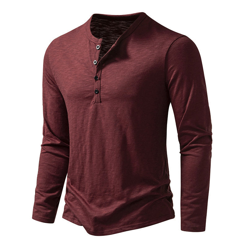 Loookus - Long Sleeve Polyester Buttons Henley Shirt