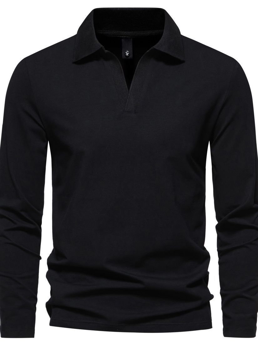 Men's Casual and Comfortable Solid Color Lapel undershirt Long Sleeve Shirt