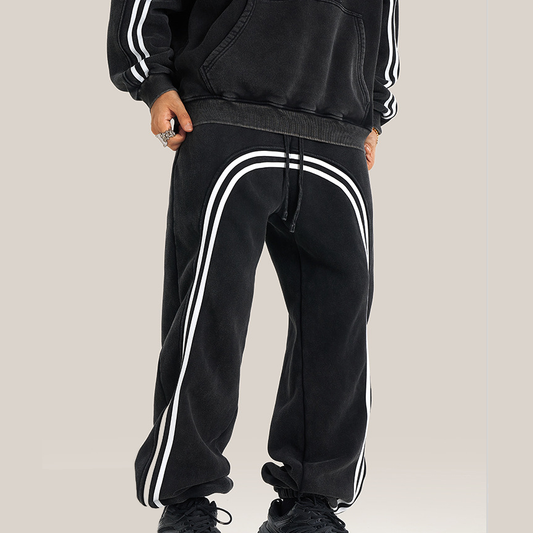 Loookus-Men's Fleece-Lined Knit Joggers with Spray Paint Details