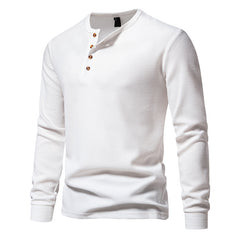 Loookus - Long Sleeve Waffle Knit Four Buttons Henley Shirt