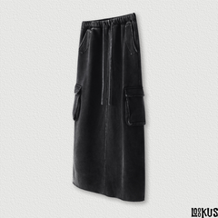 Loookus - Vintage Washed Y2K Hoodie Zip-Up Jacket &amp; Cargo Skirt Set