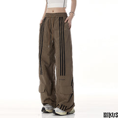 Loookus - Striped Utility Cargo Pants