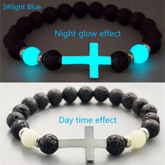 LoookUS - Lava Stone Glow-in-the-Dark Cross Bracelet