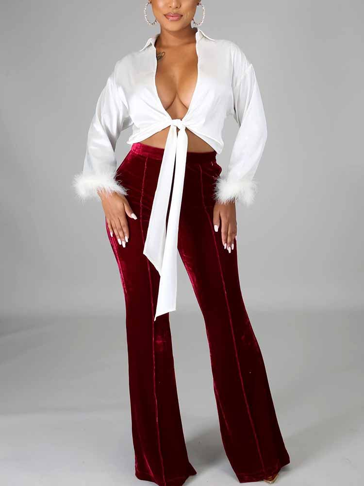 Loookus - Velvet High Waist Flare Pants