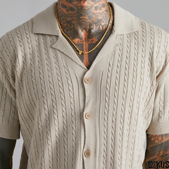 Loookus - Men's Knitted Button-Up Short-Sleeve Shirt