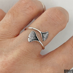 Loookus - Vintage Ginkgo Leaf Adjustable Ring