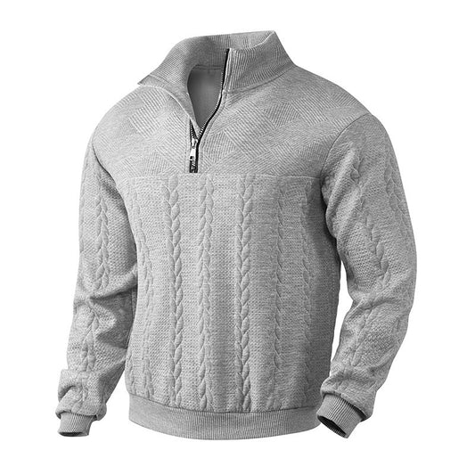 Loookus - Men's Vintage Retro Casual Zip-Up Stand Collar Waffle Knit Sweatshirt