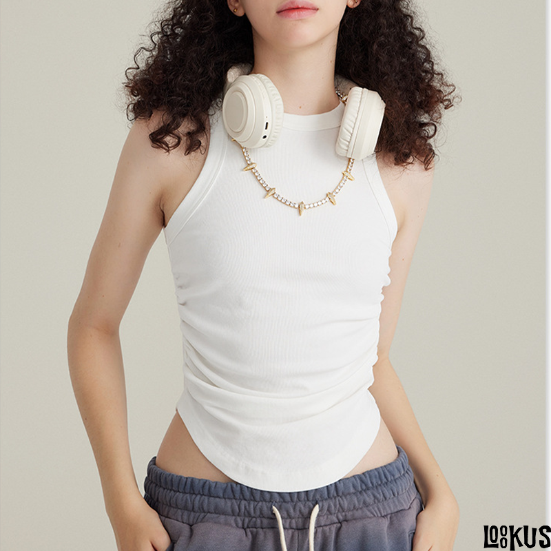 Loookus- Retro Washed Cropped Ruched Tank Top