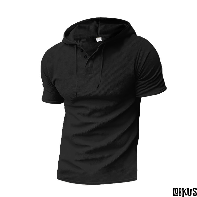 Loookus - Men's Short-Sleeve Waffle Knit Hoodie