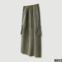 Loookus - Vintage Washed Y2K Hoodie Zip-Up Jacket &amp; Cargo Skirt Set