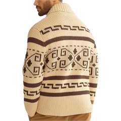 Loookus - New autumn and winter men's clothing, fashionable lapel casual cardigan jacket, long-sleeved slim fit jacquard knitted sweater