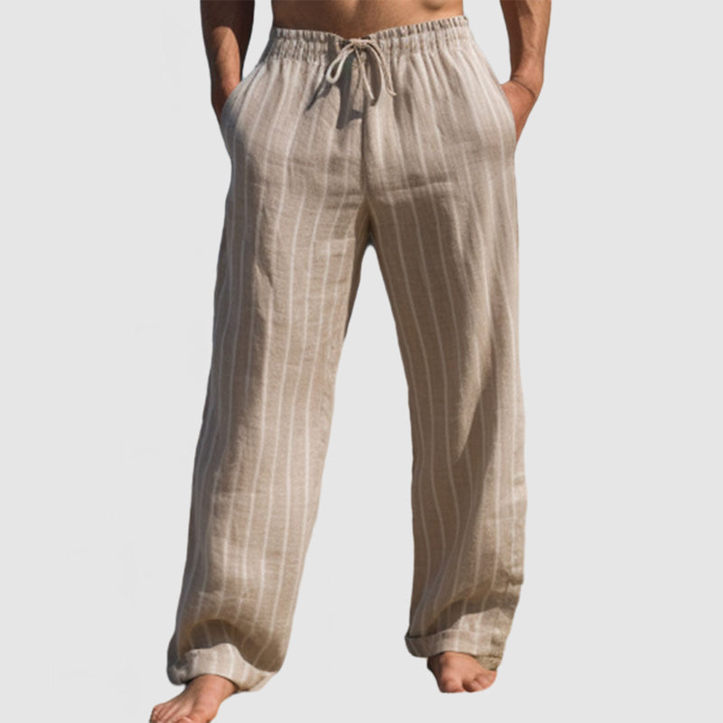 Loookus - Men's Summer Vacation Striped Cotton Linen Beach Trousers