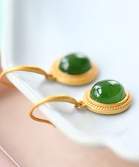 Loookus - Green Inlaid Jade Drop Earrings