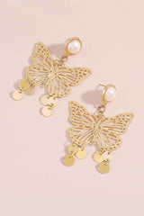 Loookus - Butterfly Cutout Pearl Stud Earrings