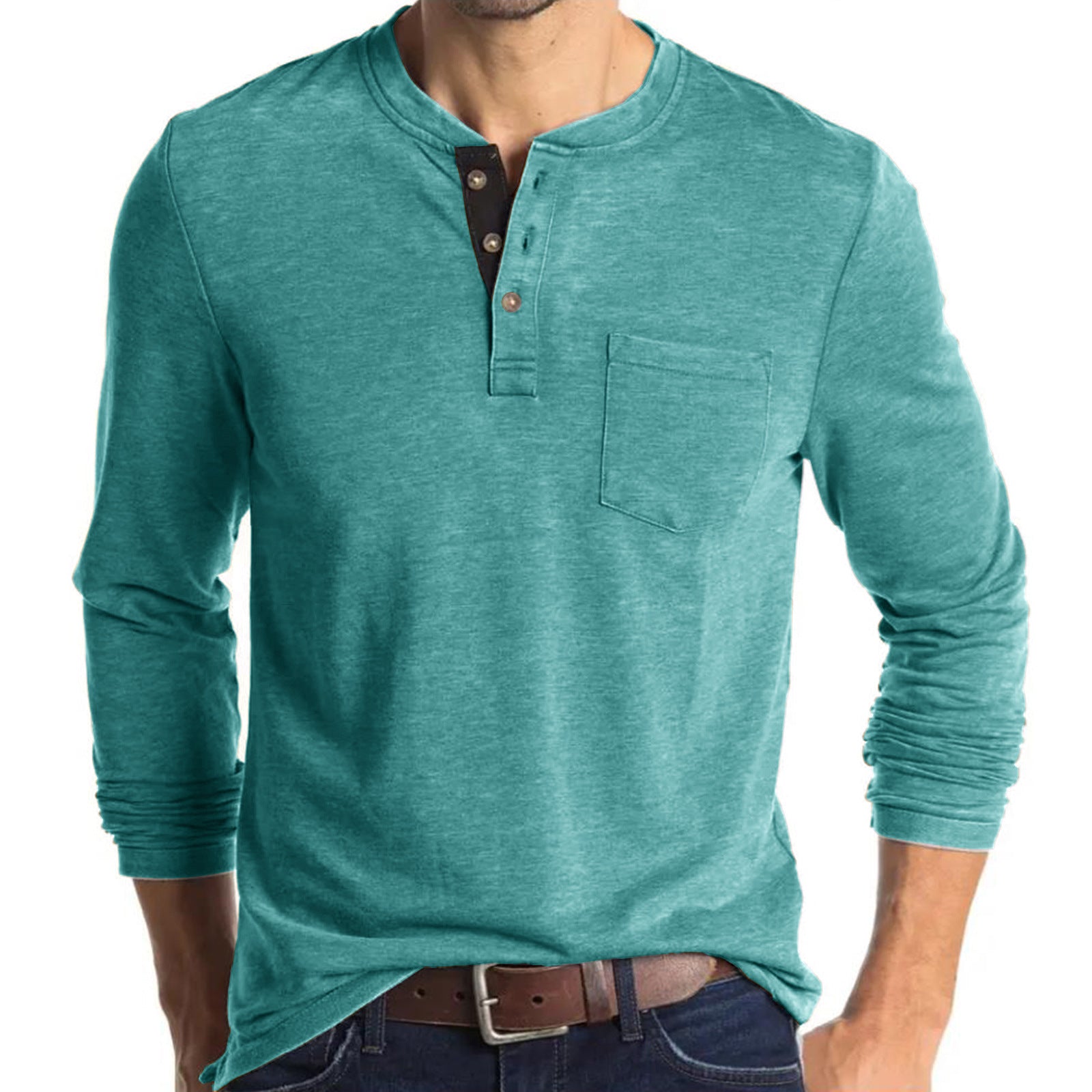 Loookus - 2025 Man's Long Sleeve Knit Henley