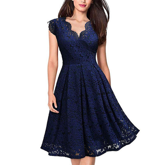 Loookus - Women's Retro Lace V-neck Sleeveless Dress