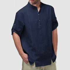 Loookus - Men's Daily Cotton Linen Long Sleeve Henley Shirt
