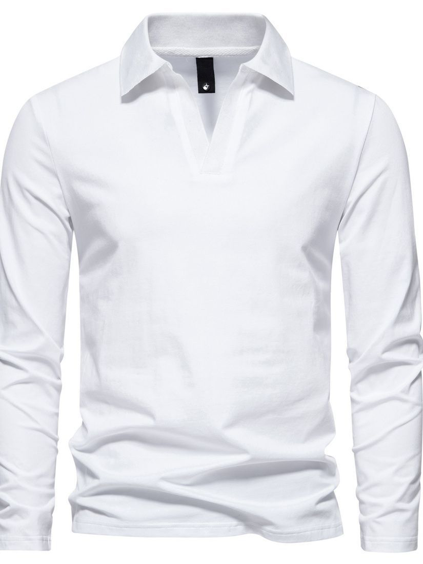 Men's Casual and Comfortable Solid Color Lapel undershirt Long Sleeve Shirt