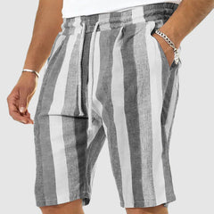 Loookus - Men's Vacation Striped Cotton Linen Shorts