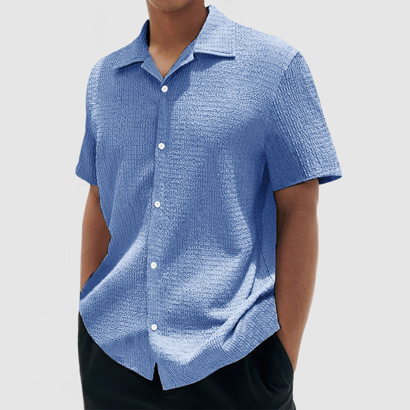 Loookus - Men's Everyday Casual Cotton Textured Short Sleeve Shirt