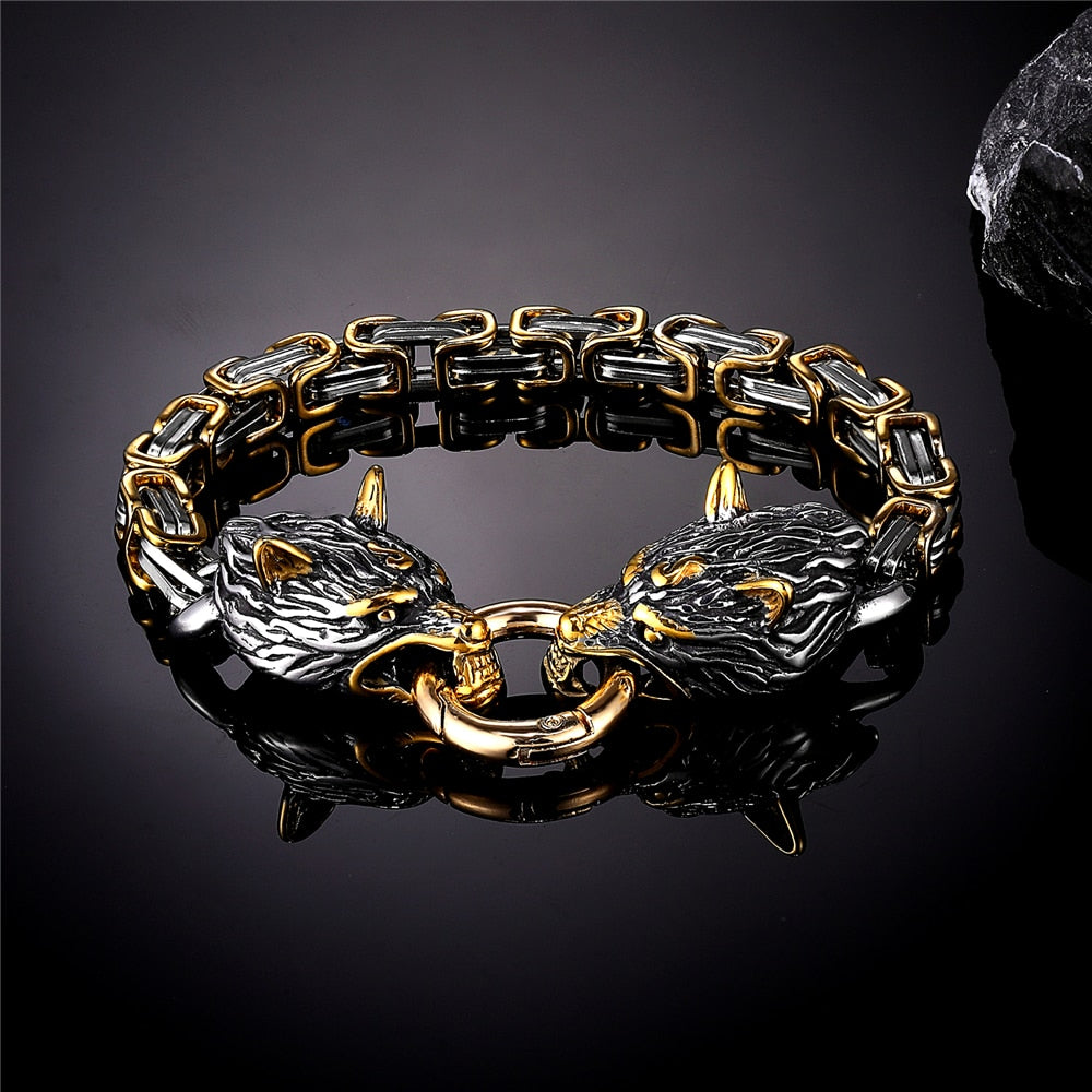 Loookus - S925 Classic Norse Vikings Wolf Head Bracelet