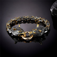 Loookus - S925 Classic Norse Vikings Wolf Head Bracelet