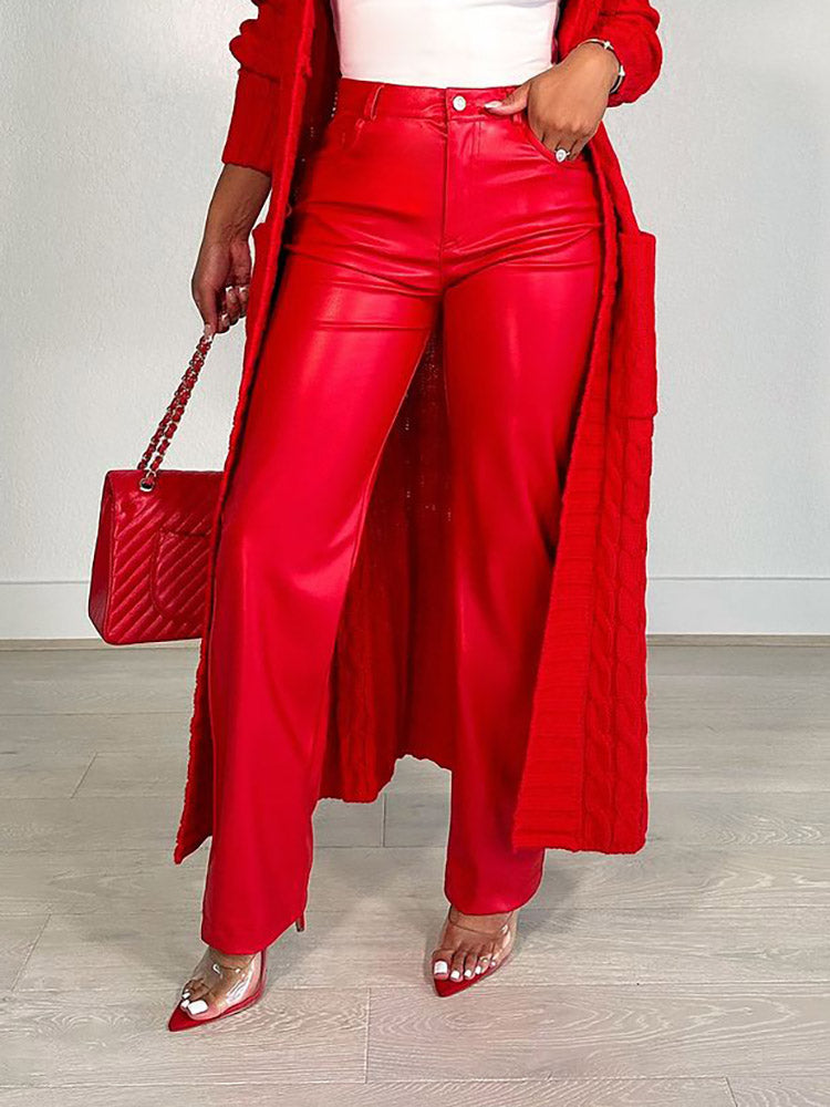 Loookus - Wide-Leg PU Leather Pants