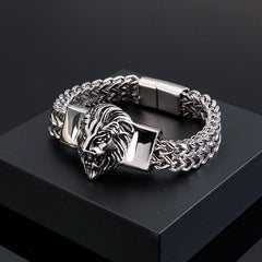 Loookus - 925 Silver Vintage Lion Head Titanium Bracelet