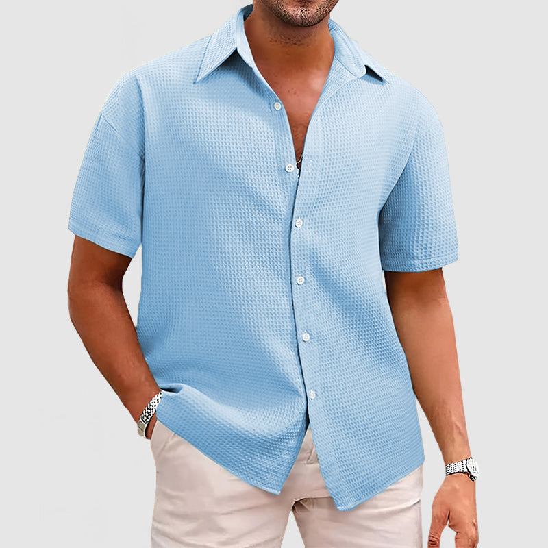 Loookus - Men's Casual Waffle Short Sleeve Shirt