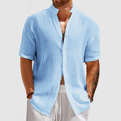 Loookus - Men's Casual Pleated Textured Short Sleeve Shirt