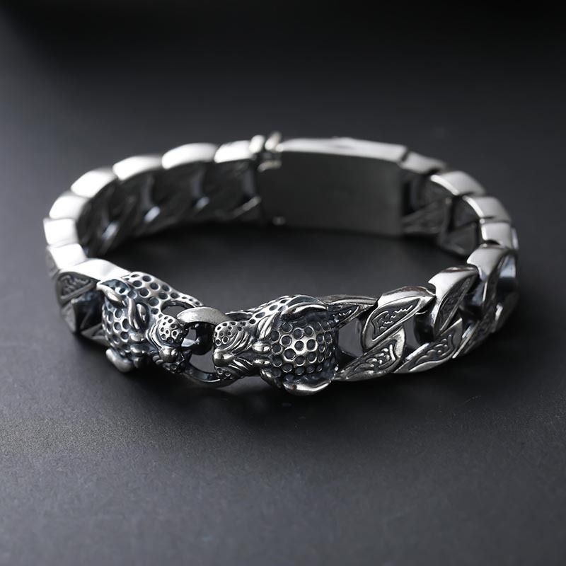 Loookus - 925 Silver leopard head  pure silver  fashion silver jewelry handmade Vintage Bracelet